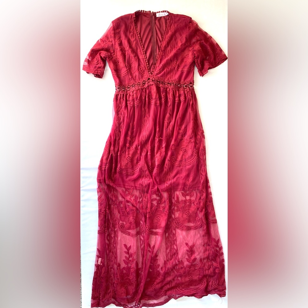Long Red Bohemian Lace Dress Size L
